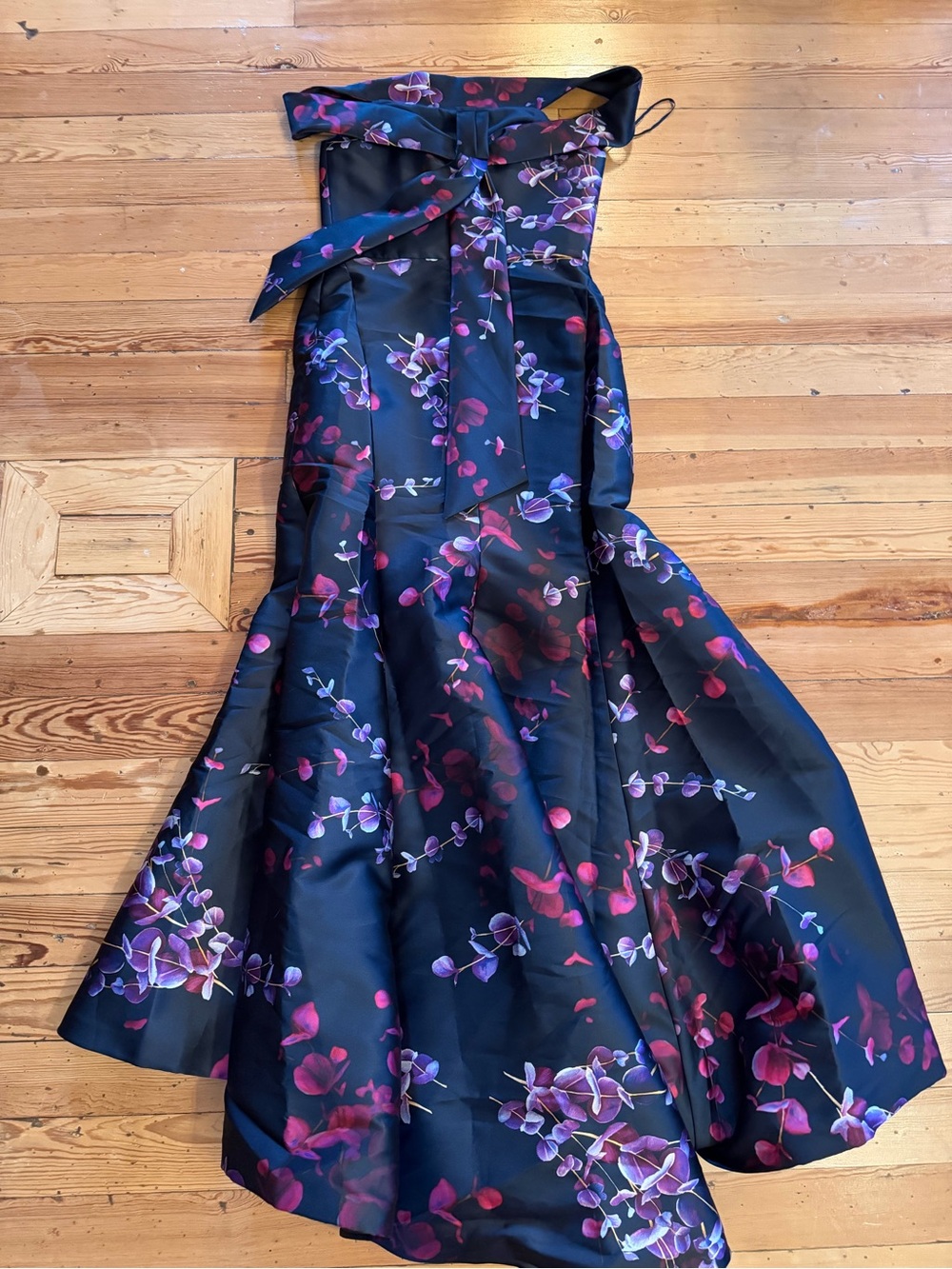 Amsale Printed Mikado Off-The-Shoulder Mermaid Gown New 12 Navy Fuschia Dress - Picture 5 of 5
